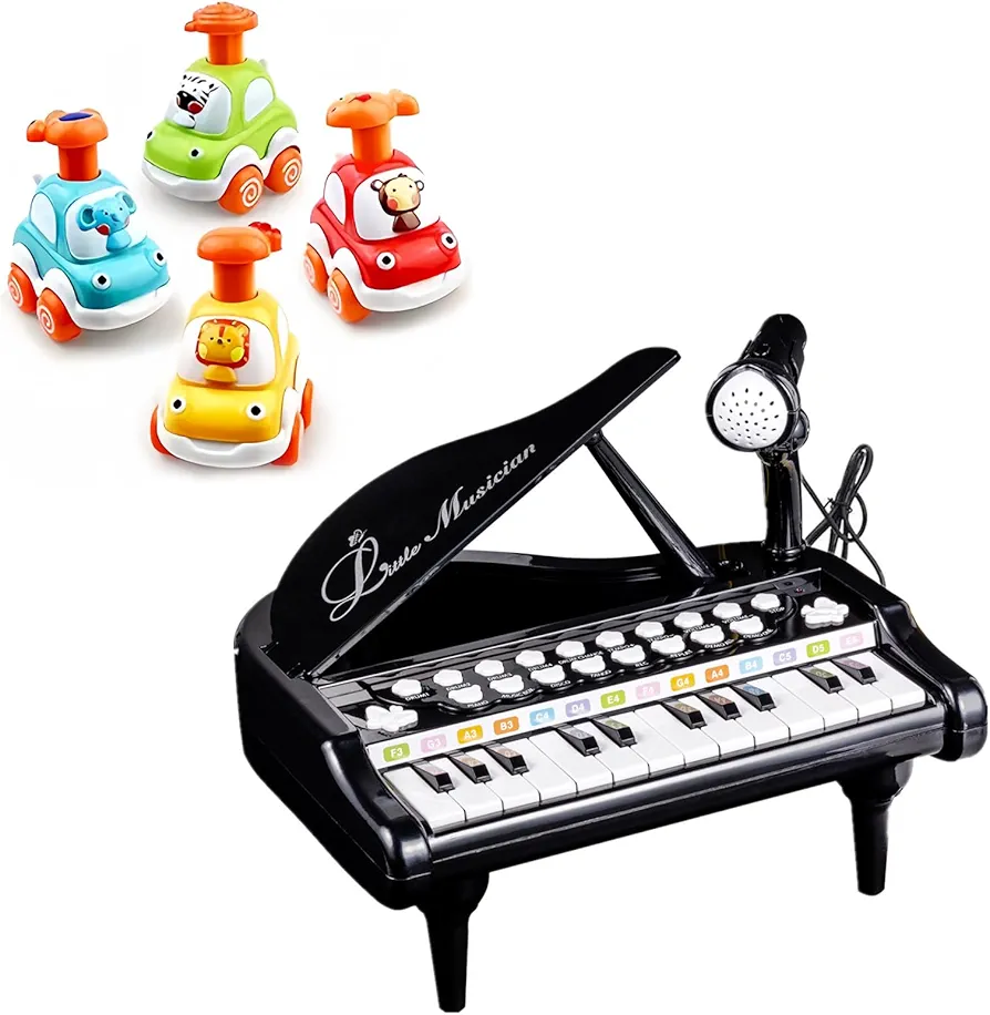 24 Keys Black Piano Toy and Animal Car Toys for Baby