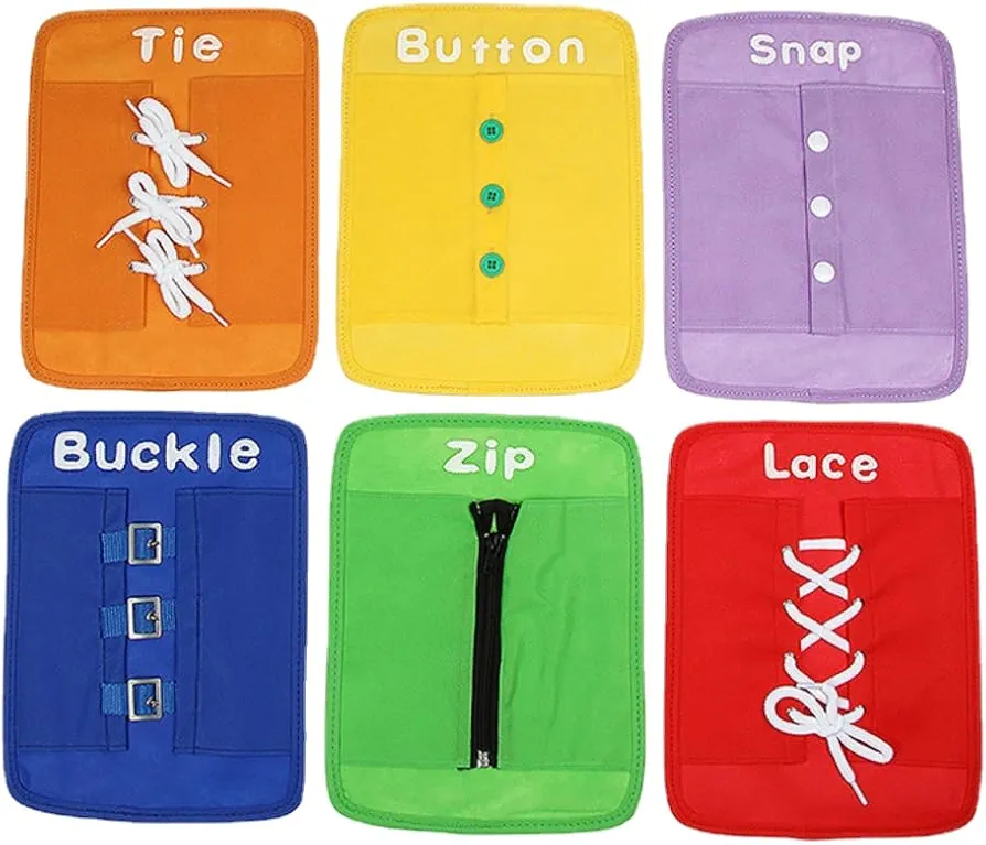 DANNI Montessori Dressing Frames Set of 6 Zip Snap Button Buckle Lace Tie Early Education Preschool Toys Baby Basic Life Skills Practice Toy