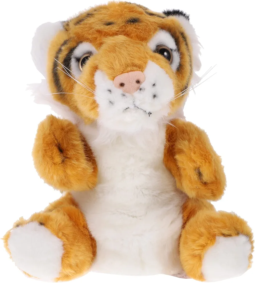 LUOZZY Tiger Hand Puppet for Kids Plush Jungle Animal Puppets Parent-Child Interactive Story Telling Puppet for Kids Role-Play Imaginative Game Preschool Toys, Yellow