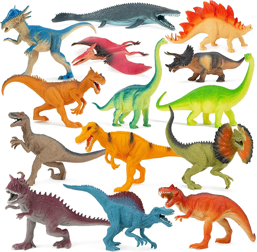 Boley 14-Pack Dinosaur Toys for Kids with Educational Booklet - 9" Realistic Dino Figures for Boys & Girls Ages 3+ - includes T-Rex, Raptor, Stegosaurus, Triceratops, and More