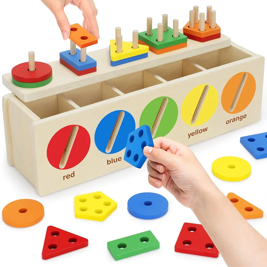 V-Opitos Montessori Toys for Toddler 1+ Year Old, Wooden Color & Shape Sorting Matching Box, Early Learning Toys for 12-18 Month, Age 1, 2, 3, Ideal Christmas, Birthday Gifts for Boy & Girl