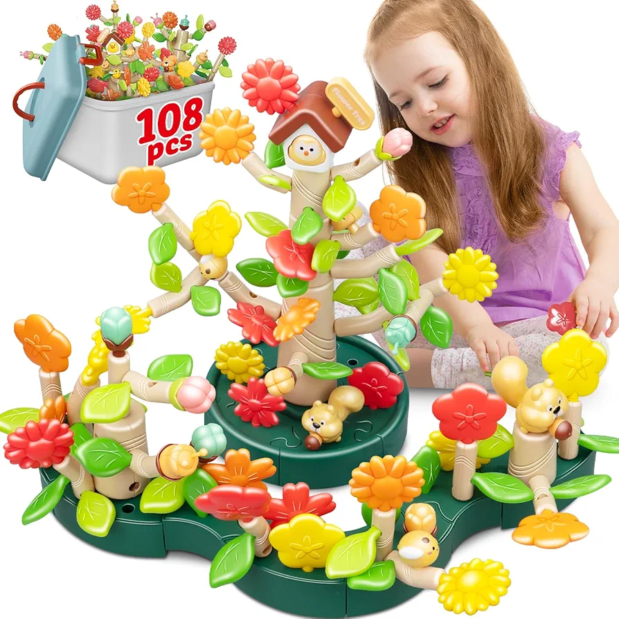 Flower Garden Building Toys for Girls for Girls 3 4 5 6 7 8 Years Old,STEM Educational Preschool Garden Play Game Set with Storage Case,Kindergarten Flower Blossom Tree Kit,Preschool Birthday Gifts