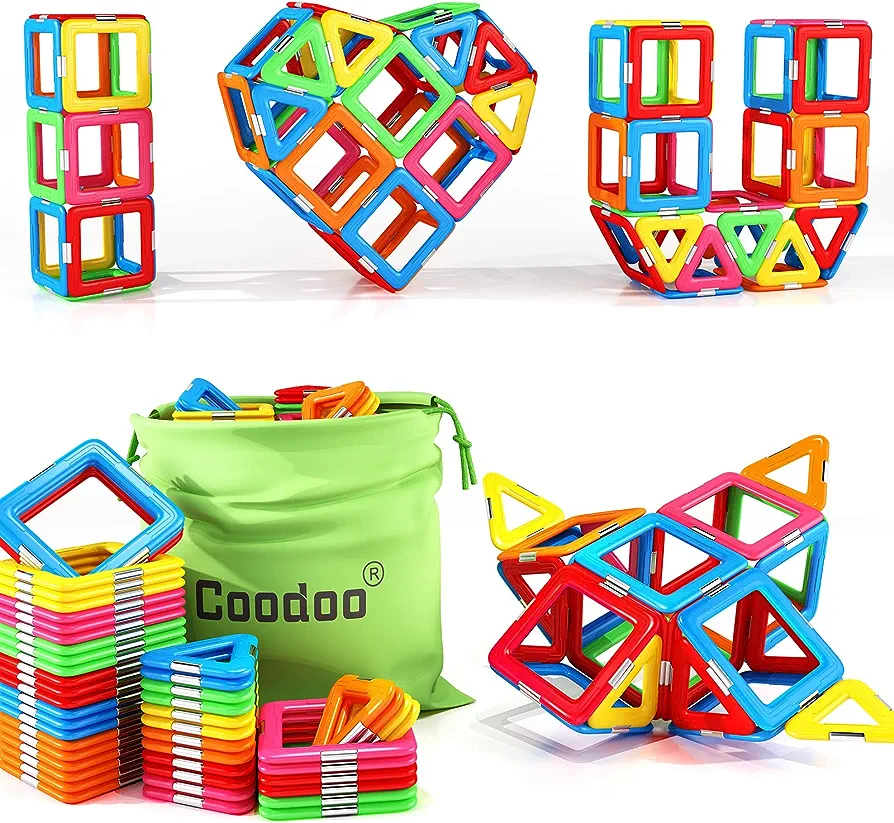 Coodoo Upgraded Magnetic Blocks Tough Tiles STEM Toys for 3+ Year Old Boys and Girls Learning by Playing Games for Toddlers Kids, Compatible with Major Brands Building Blocks - Starter Set