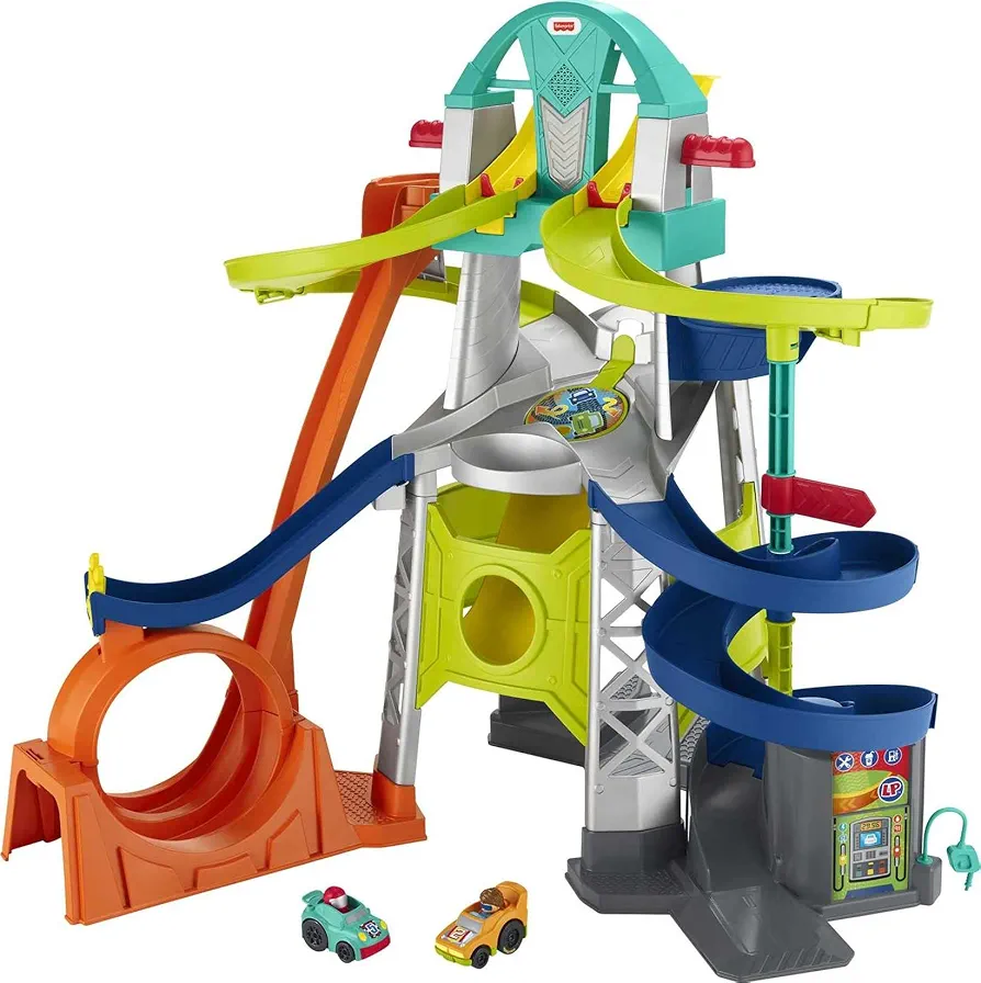 Fisher-Price Little People Toddler Playset Launch & Loop Raceway Race Track with Lights Sounds & 2 Toy Cars for Ages 18+ Months (Amazon Exclusive)