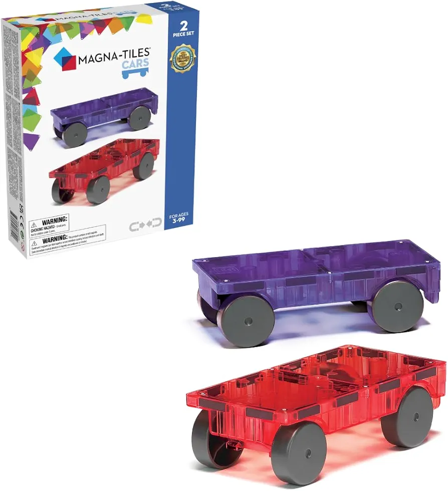 MAGNA-TILES Cars – Purple & Red 2-Piece Magnetic Construction Set, The Original Magnetic Building Brand