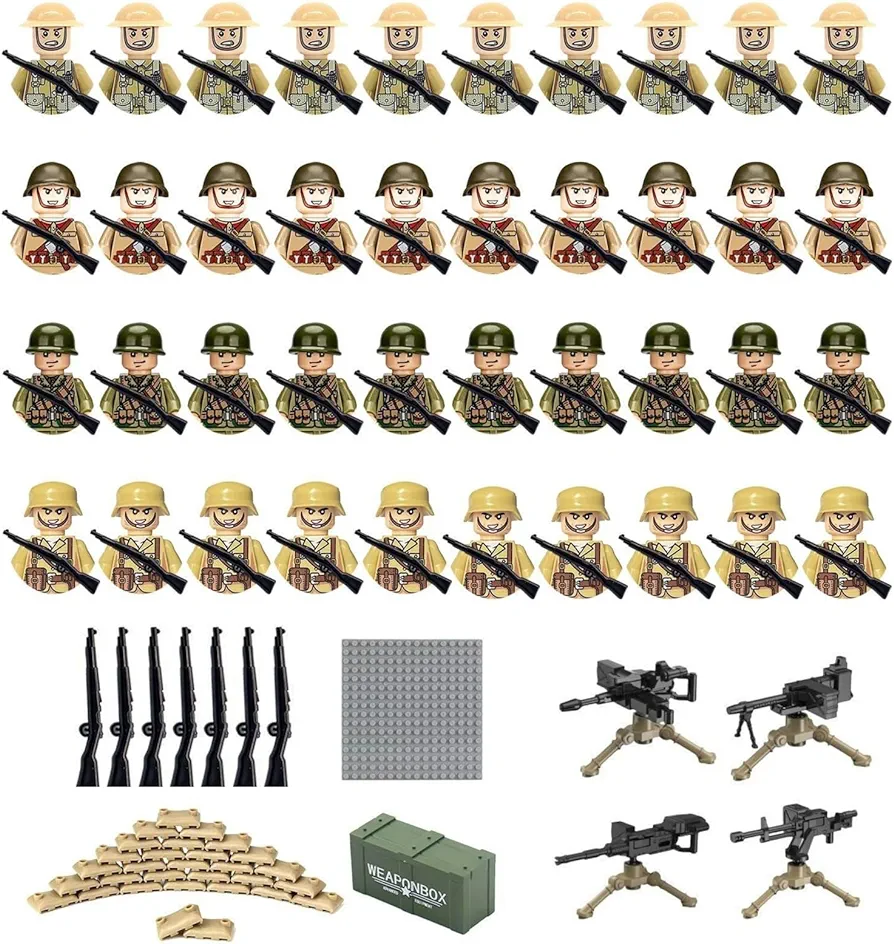 WW2 Military Soldiers Minfigures Toys(108PCS),Army Men Figures ＆ Weapon Accessories for Kids Restore WorldW2 History,Perfect MilitaryToys Gifts for Boys Kids 3+