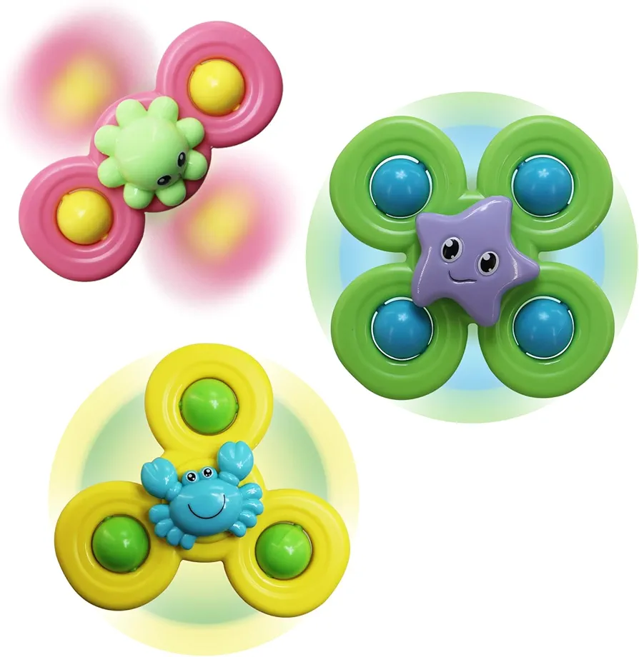 3PCS Suction Cup Spinner Toys for 3 Year Old Baby Boy,Novelty Spinning Tops Bath Toys for Toddlers Kids Age 3 Sensory Baby Toys Girl Boy Birthday Gift (Ocean 3PCS)