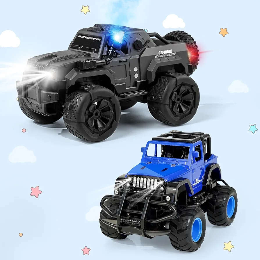 Large Remote Control Car, 1:14 RC Cars with Mist & LED Lights for 120 Mins Play, 2.4GHz Monster Truck with Spare Tire, All Terrain Off-Road Jeep Car, Cool Toys Gift for Kids Age 6+