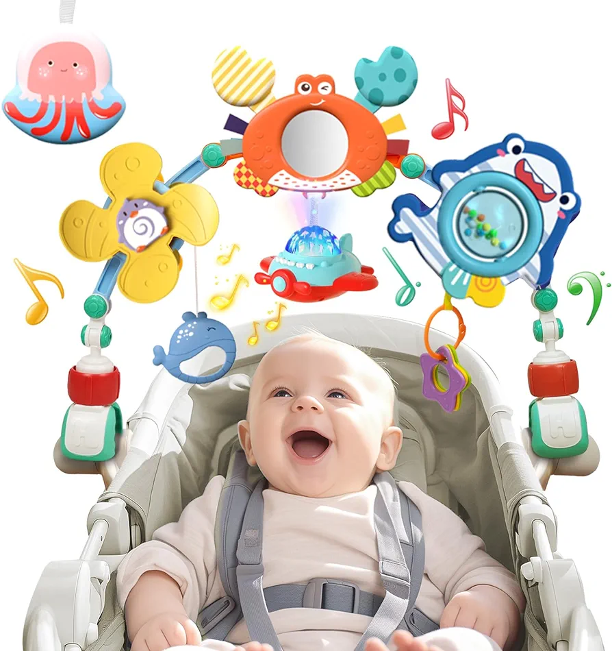 Musical Baby Stroller Arch Toys, Travel Car Seat Toys, Baby Play Arch Crib Accessory Toys, Mobile for Bassinet, Pram Activity Arch Bar Toys for Babies Infants