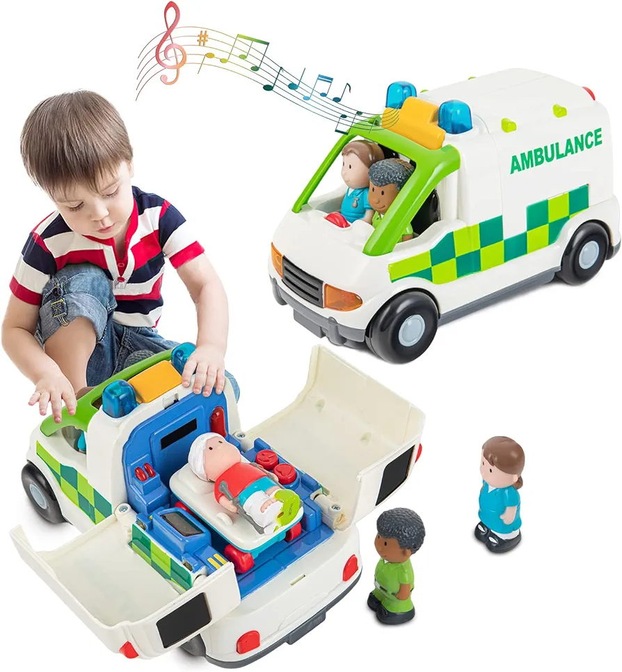 Ambulance Toys Friction Powered Vehicle with Lights and Sounds,Rescue Role Play Set,Play and Learn Toddler Toys for 1 2 3Years Old Boys Kids Toy Truck Party Birthday Gift