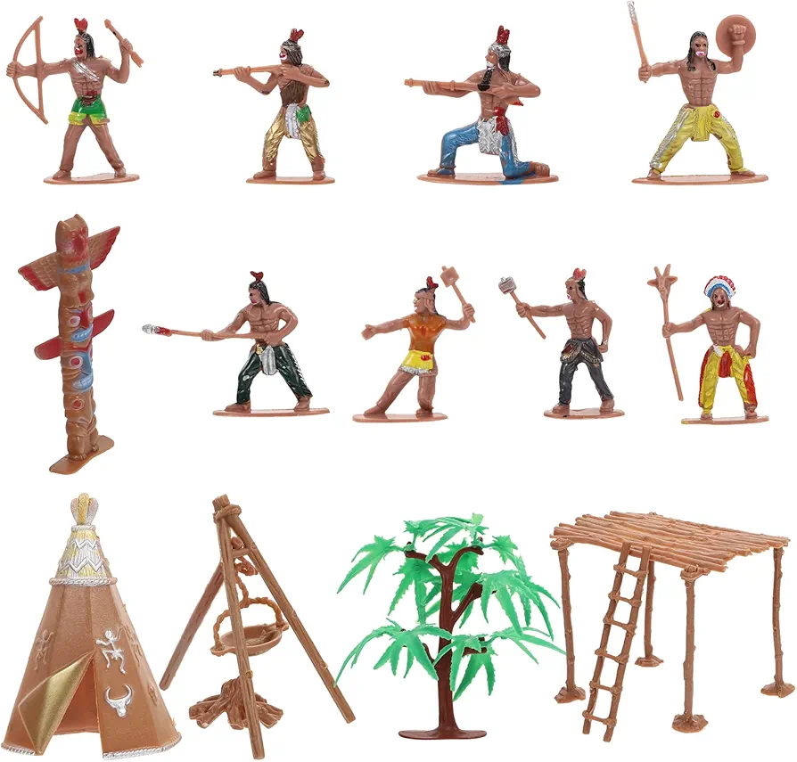 NUOBESTY Plastic Indians Figures Playset, Native American Indians Action Figurines and Accessories for Miniature Sandbox Decoration