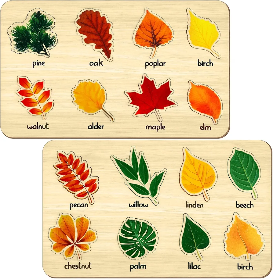 2 Pack Leaf Wooden Jigsaw Puzzles Preschool Puzzles Leaf Puzzle Montessori Toy Educational Plant Puzzle Leaf Shape Early Educational Learning Puzzle for Birthday Gift School Games