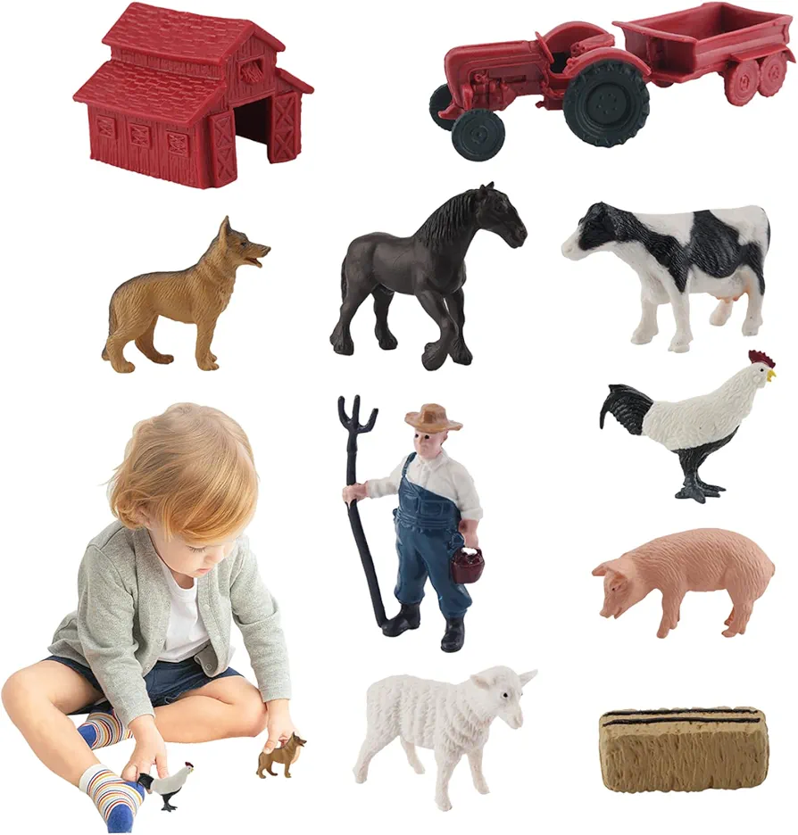 Farm Animal Toys 10PCS/Set Realistic Mini Barn Toy Safe PVC Educational Dollhouse Farm Farm Animals Figures for Kids Toddler Boys Girls