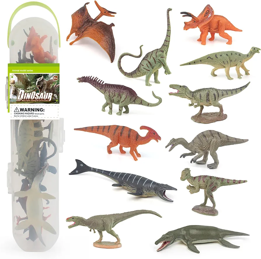 Atralo Service Dinosaur Model Playsets 12 PCS Mini Iguanodon Mosasaur Pterosaur Parasaurolophus Figure Model Toy Desktop Decoration Collection Party Favors Toys for Boys Girls Kids