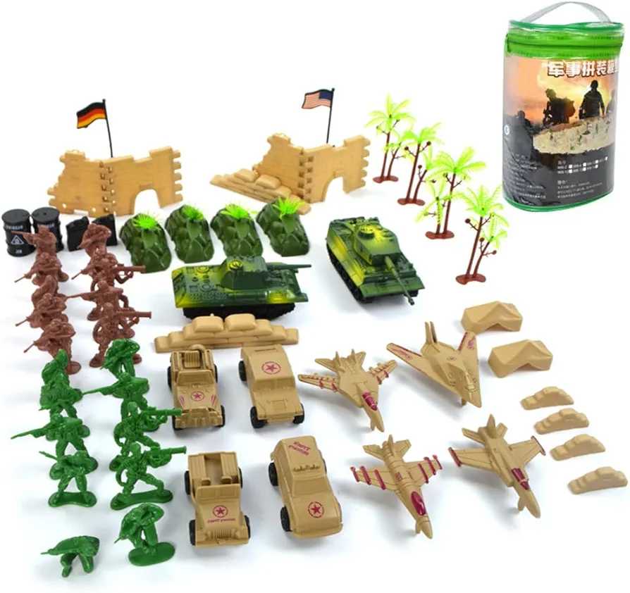 Army Men Military Set, Military Soldier Army Base, Army Men Toys WW2 Army Men Figure Soldiers Military Figures and Accessories (64PCS)