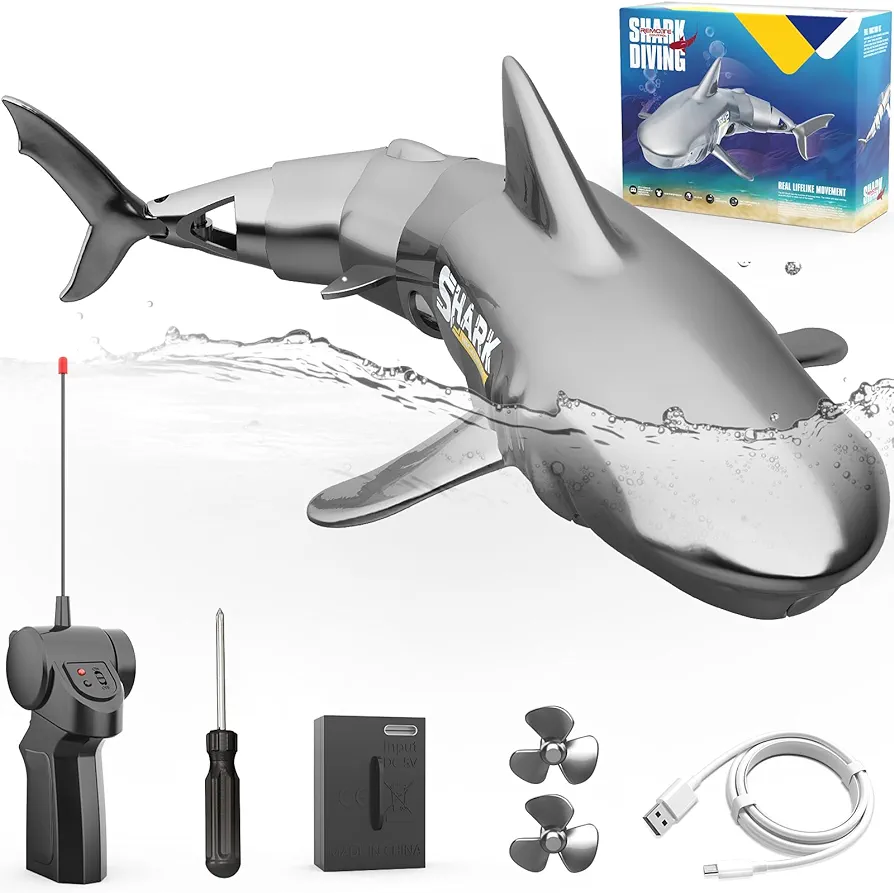 Remote Control Diving Shark Toy, 2024 New Mini High Simulation RC Shark Toys for Swimming Pool Fishbowl, RC Boat Toys Birthday Gifts for 6+ Year Old Kids Boys(Grey)