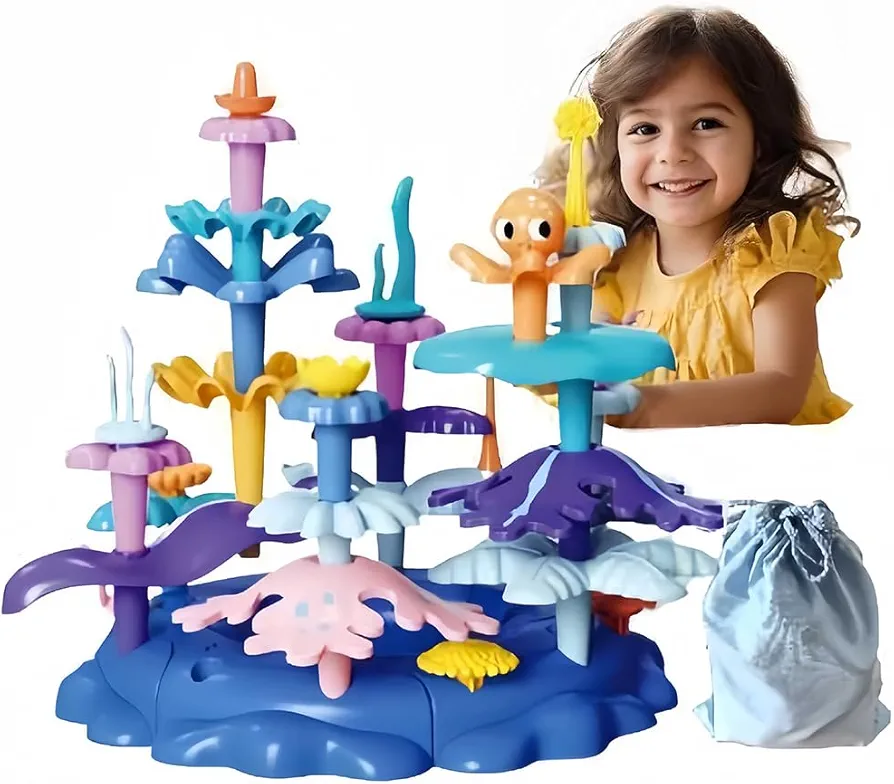 Ocean Underwater World Coral Toy, Ocean Blocks, Coral Garden Building, Kids Birthday Gift, STEM Toy for Toddler Activities Ages 3 4 5 6(38PCS)