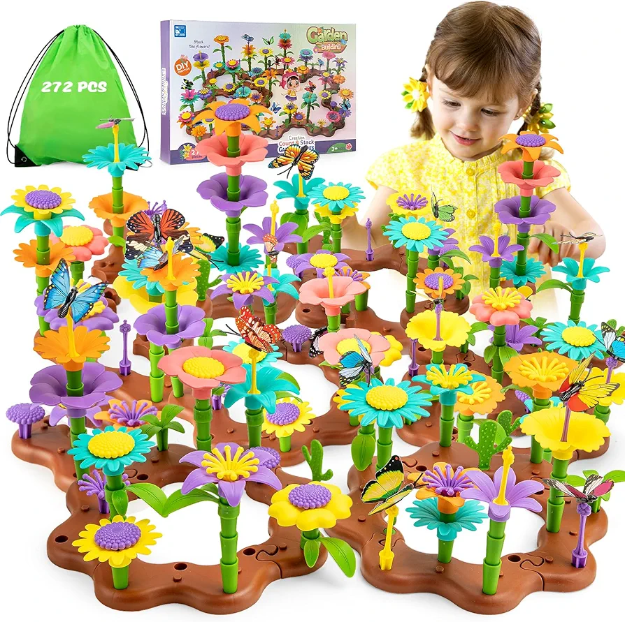 Kids Garden Toys for 3 4 5 6 7 Years Old - 272 PCS Flower Building Set for Toddler Girl Toys