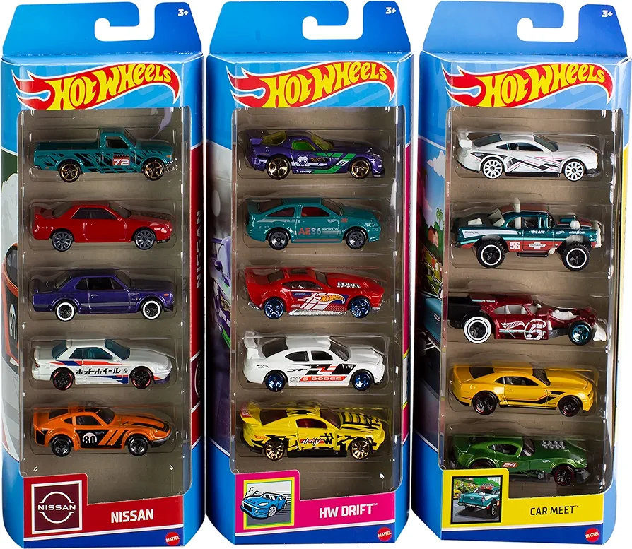 Hot Wheels Toy Cars or Trucks 5-Pack Bundle, 3-Themed Sets of 5 1:64 Scale Die-Cast Vehicles for Kids & Collectors, 15 Total (Styles May Vary)