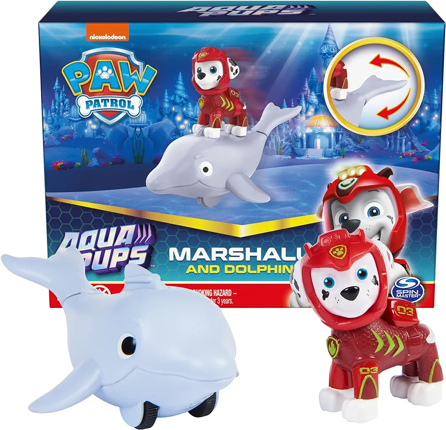 Paw Patrol, Aqua Pups Marshall and Dolphin Action Figures Set, Kids Toys for Ages 3 and up