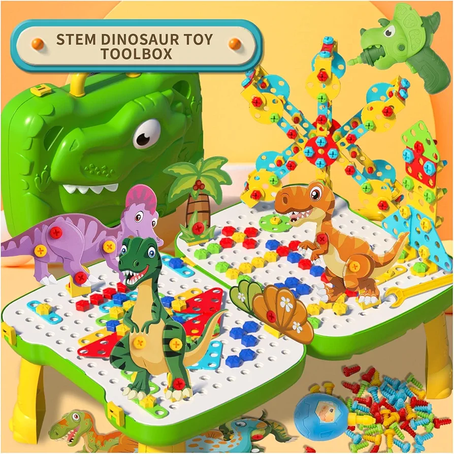 kids toy drill set - STEM learning toys,educational activity preschool game toys boys girls toys for 3-8 years old(356 Drill Puzzles) (Dinosaur Puzzle Set)