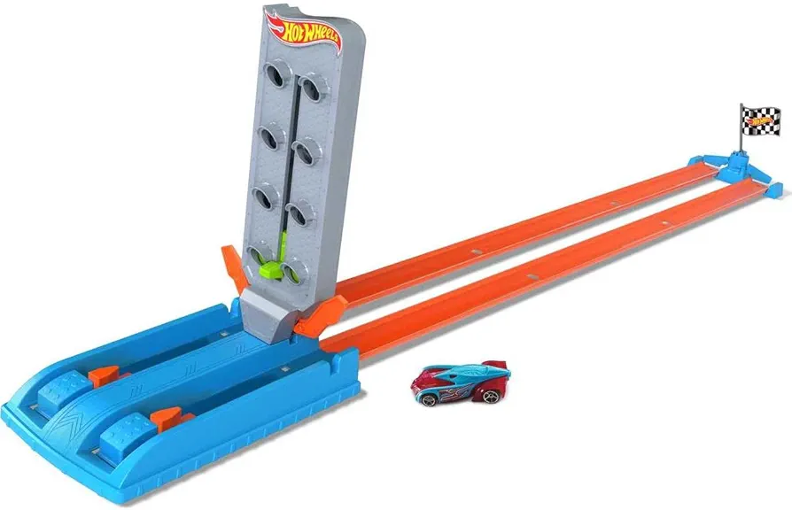 Hot Wheels Toy Car Track Set, Drag Strip Champion Playset & 1:64 Scale Car, Head-to-Head Racing, Connects to Other Sets