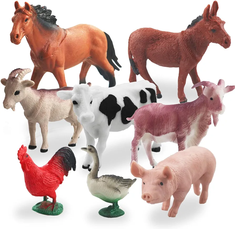 8 Pcs Big Animal Figurines Toys, Farm Realistic Plastic Animals Playset, Educational Preschool Learning Toy Playset for Kids Toddlers