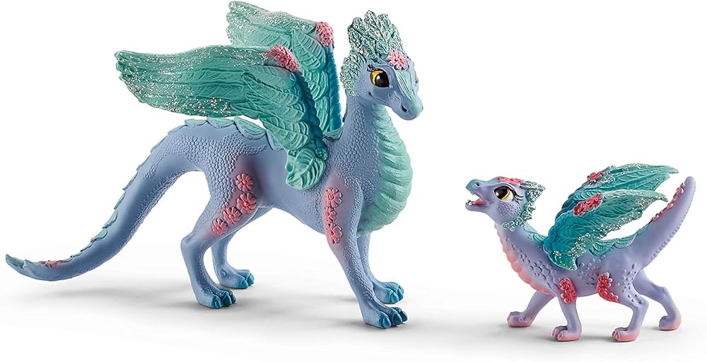 Schleich Bayala Toys and Figurines - Flying Flower Mother and Small Baby Dragon, Action Figure Kid Toys and Dolls, Girls and Boys Ages 5 and Above , 2 Piece Set