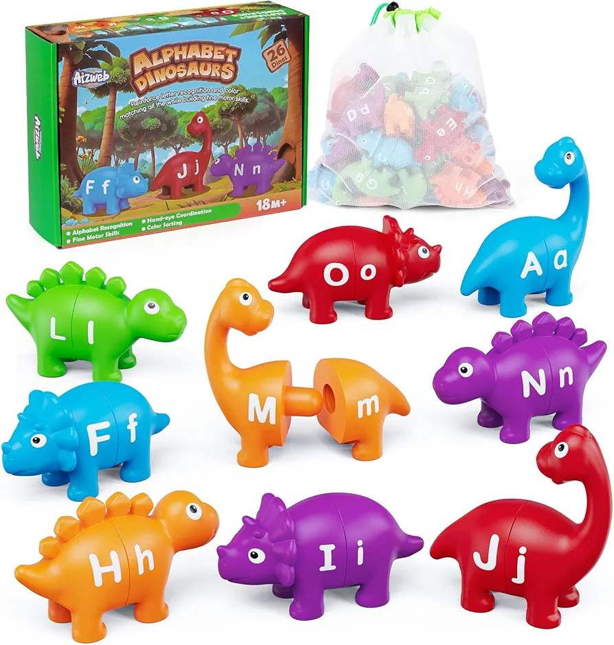 Alphabet Learning Toys,Dinosaur Color Sorting Matching Letter Game for Toddlers,Preschool Kindergarten Learning Activities Classroom Must Haves,Montessori Educational ABC Fine Motor Skills Toys