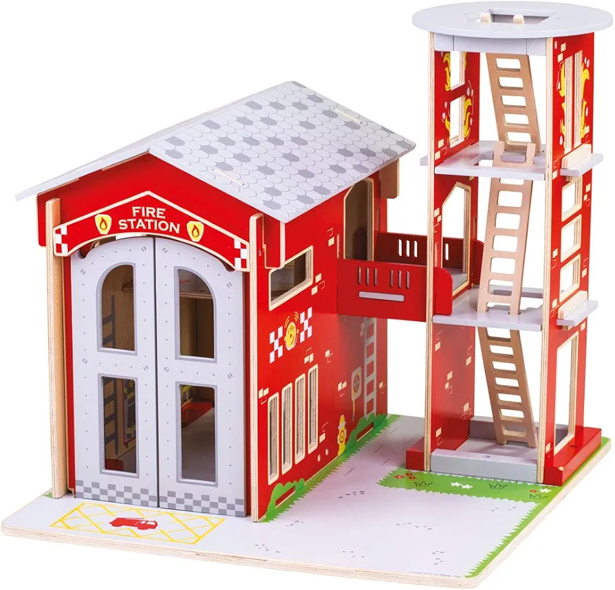 Bigjigs Toys Wooden City Fire Station Playset