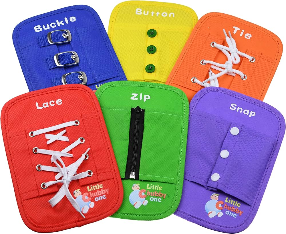 Little Chubby One Busy Board Set - 8x10 Inches - Learning Activity Toy - Educational, Helps Develop Motor & Dress Skills - Color, Hand Eye Coordination - Learn to Button, Buckle, Zip, Snap, Lace & Tie