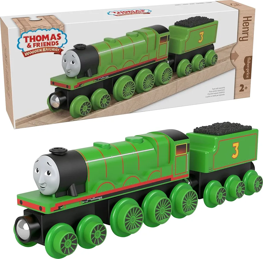 Thomas & Friends Wooden Railway Toy Train Henry Push-Along Wood Engine & Coal Car for Toddlers & Preschool Kids Ages 2+ Years (Amazon Exclusive)