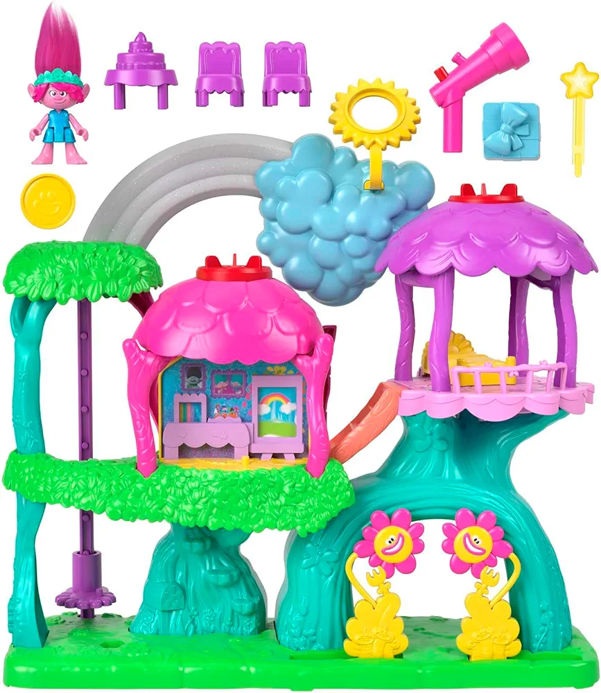 Fisher-Price Imaginext DreamWorks Trolls Toy Lights & Sounds Rainbow Treehouse Playset & Poppy Figure for Pretend Play Preschool Kids Ages 3+ Years