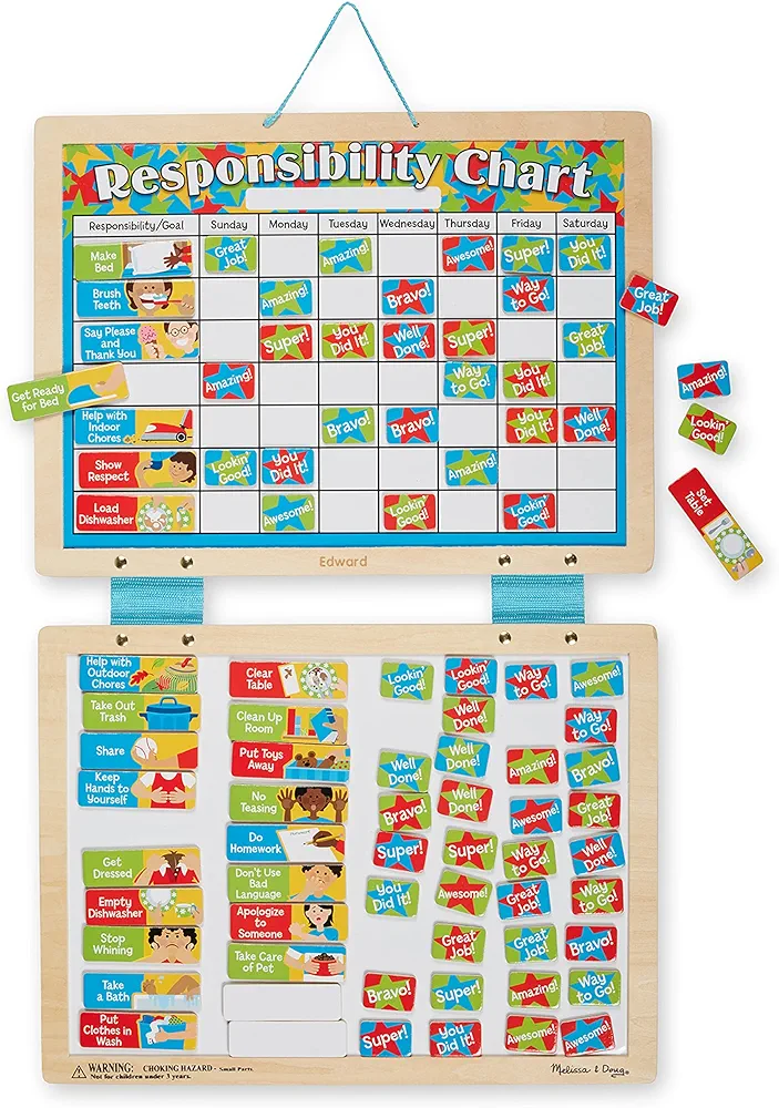 Melissa & Doug Magnetic Responsibility Chart | Toddler Routine, Kids Reward Board, Chores Chart, For Kids Ages 3+