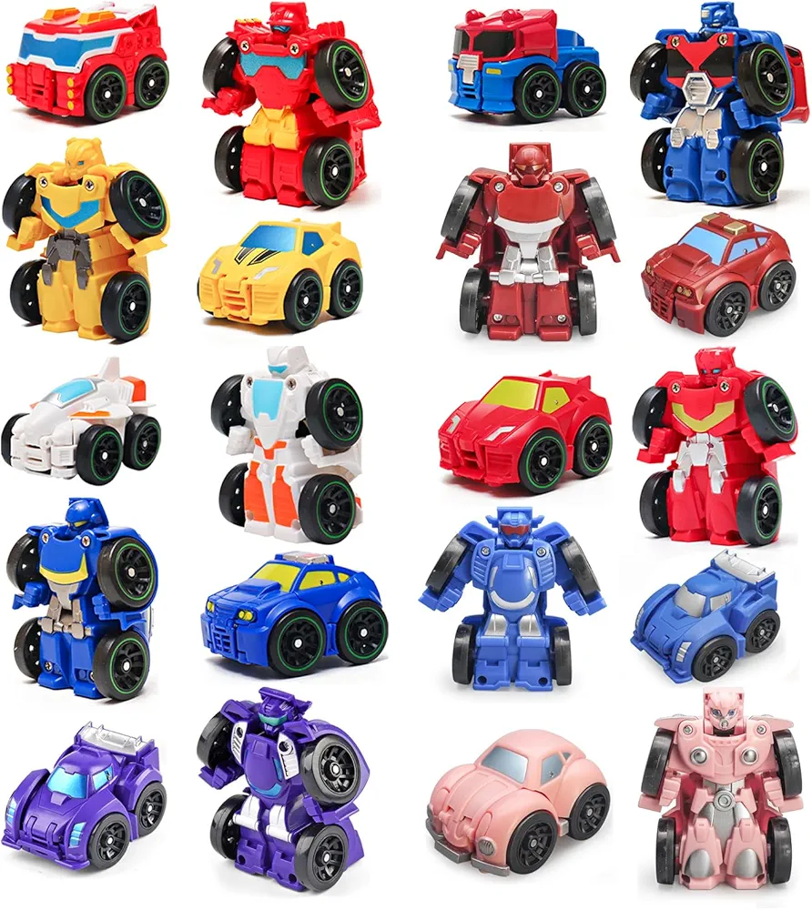 ONEST 10 Pieces Mini Robots Car Toys Toddler Small Hero Action Figures Push Go Rescue Vehicle Playset Boys Little Car Bots for Kids Christmas Birthday Party Gift