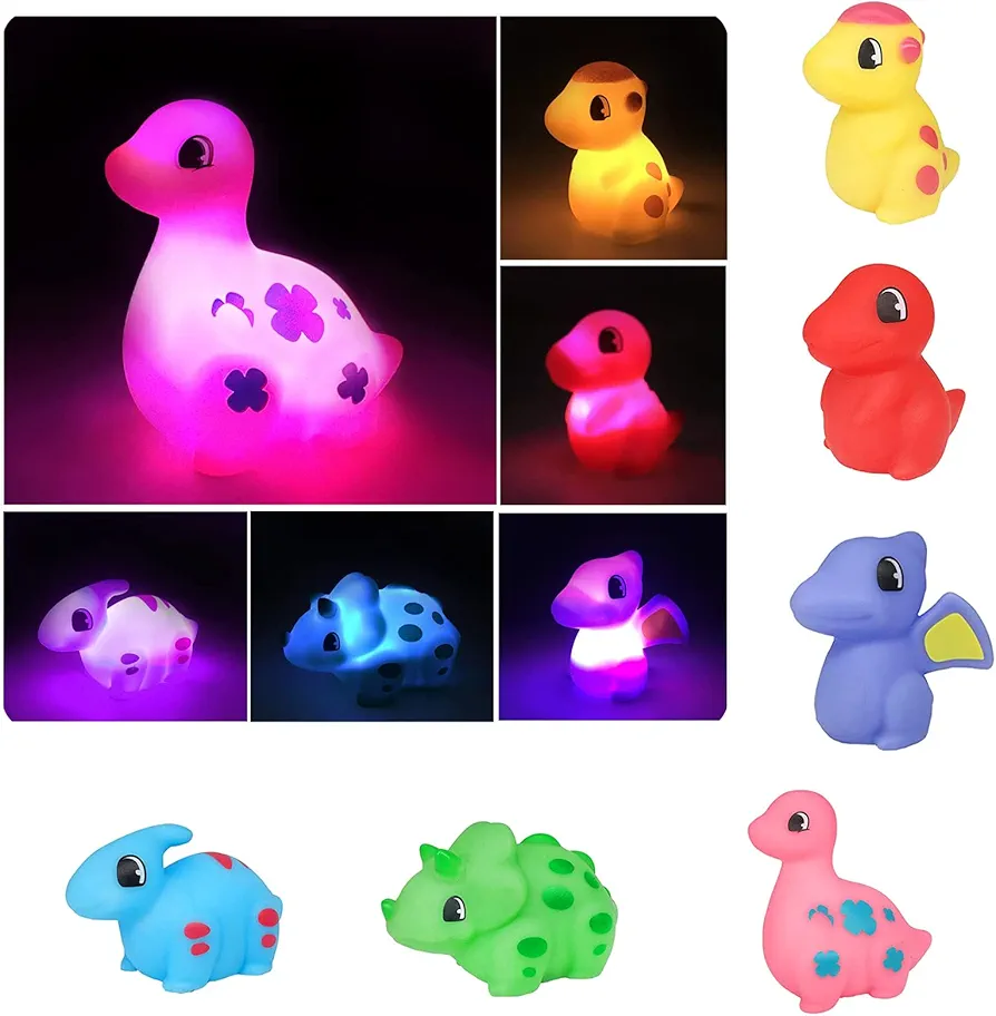 Baby Toys,6 Packs Light Up Dinosaur Bath Toys, Floating Rubber Water Toys for Toddlers 1-3,Pool Bathtub Shower Toys for Kids Preschool in Christmas Birthday