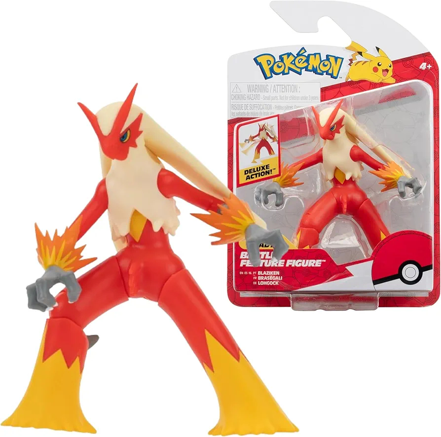 Pokémon Blaziken Battle Feature Figure - 4.5-Inch Blaziken Battle Ready Figure with Leg Kick Attack