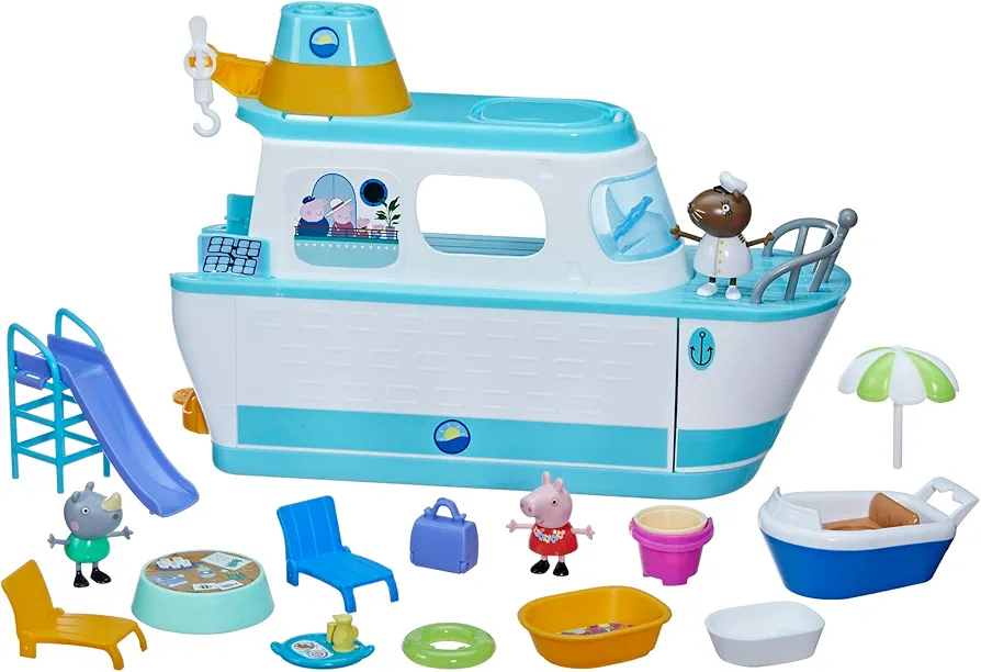 Peppa Pig, Peppa's Cruise Ship, 17-Piece Tiered Playset Preschool Toys for Girls and Boys from 3 Years