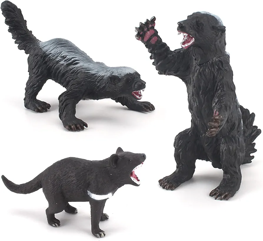 3PCS Wild Badger Replica Plastic Figurines Honey Badger Toys Figure Badger Figurines Set Collection for Kid Boys Girls