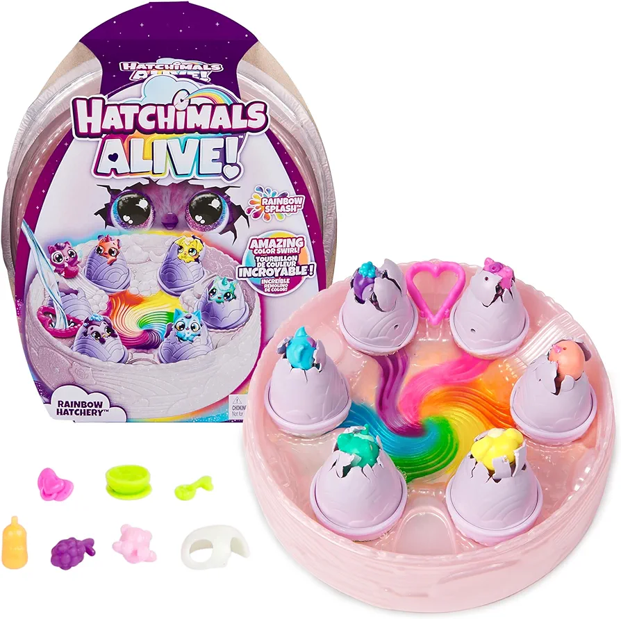 Hatchimals Alive, Rainbow Hatchery Toy with 6 Mini Figures in Color Reveal Eggs & 10+ Accessories, Kids Toys for Girls & Boys Ages 3+