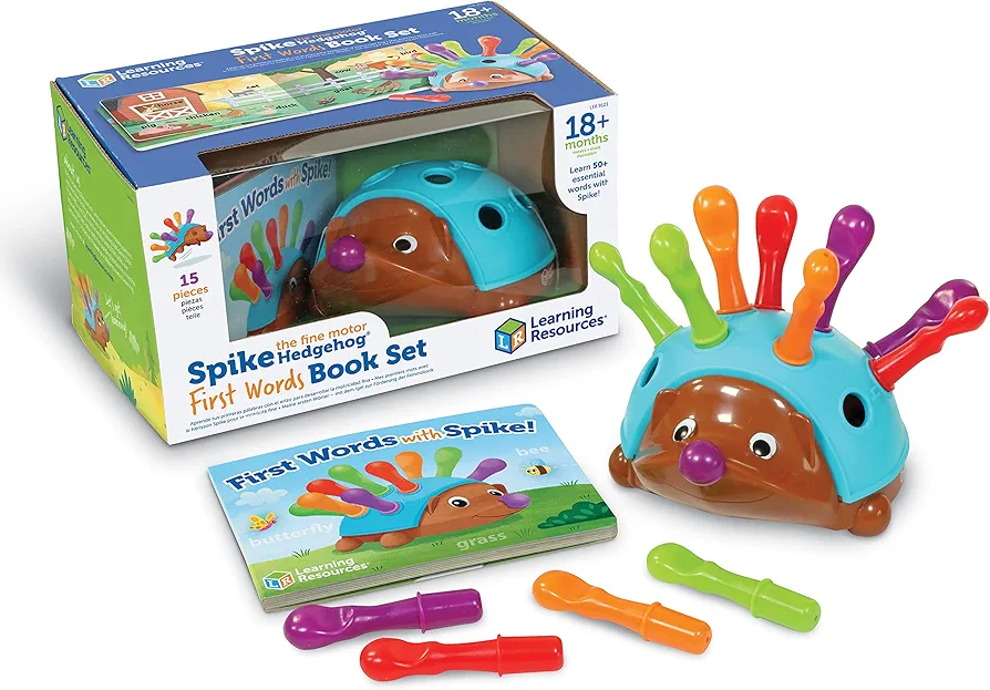 Learning Resources Spike The Fine Motor Hedgehog First Words -Ages 18+ Months,15 Pieces, Toddler Learning Toys, Fine Motor Fun for Kids, Preschool Toys