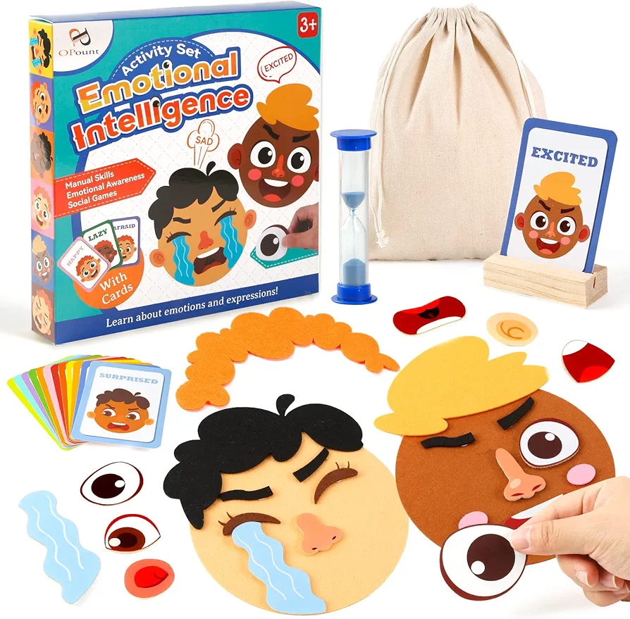 PP OPOUNT Social Emotional Learning Toy, Funny Faces Games with 28 Facial Expressions and 12 Emotional Flashcards, Preschool Learning Activities Toy to Express Emotions for Kids Age 3+