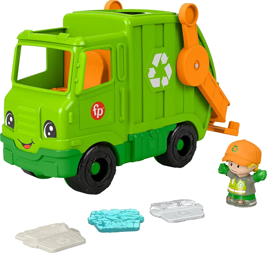 Fisher-Price Little People Musical Toddler Toy Recycling Truck Garbage Vehicle with Figure for Pretend Play Ages 1+ Years