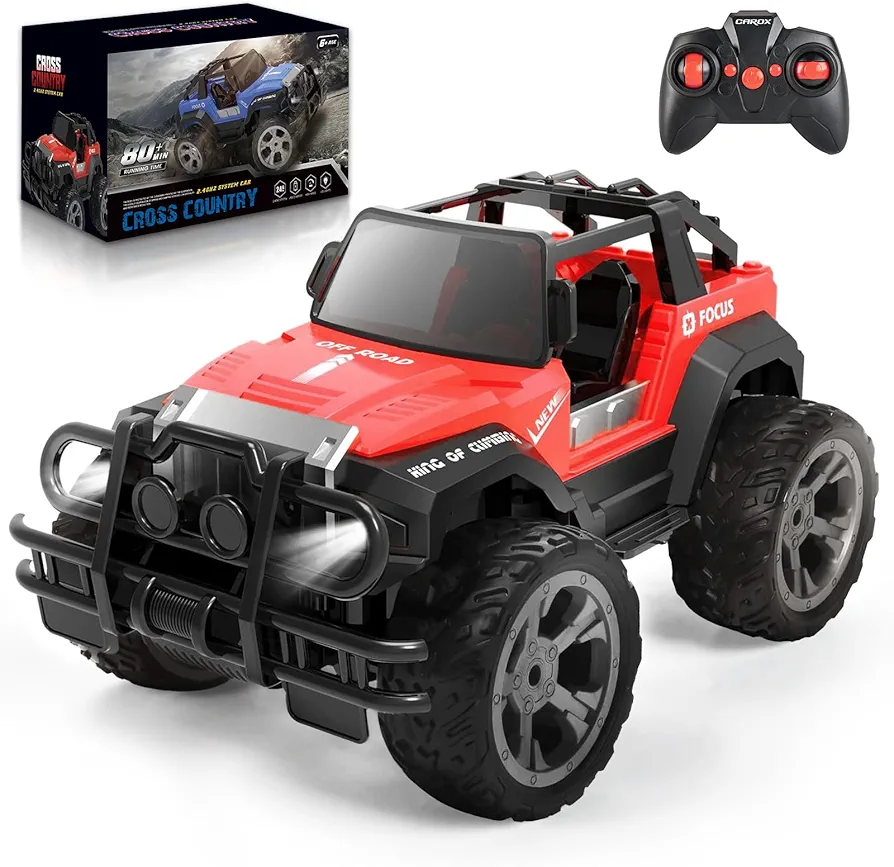 Remote Control Car for Kids-1:16Remote Control Truck with Headlight and Storage Case-80mins Playtime RC Truck for All Terrain-Red Remote Control Jeep Toy for Boys Girls Kids (red)