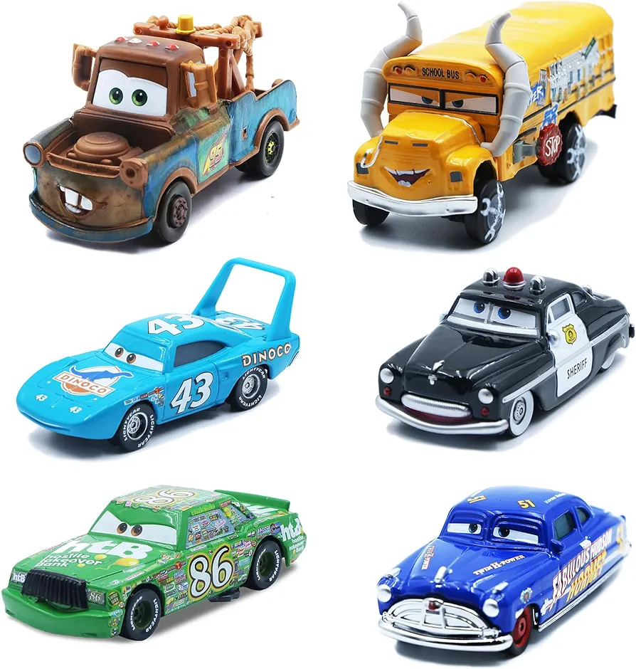 Car Toy 2 3 The King 6-Pack Vehicles, 1:55 Diecast Model Mini Vehical, Compact Portable & Collectible Car Toys for Kids Boys Birthday