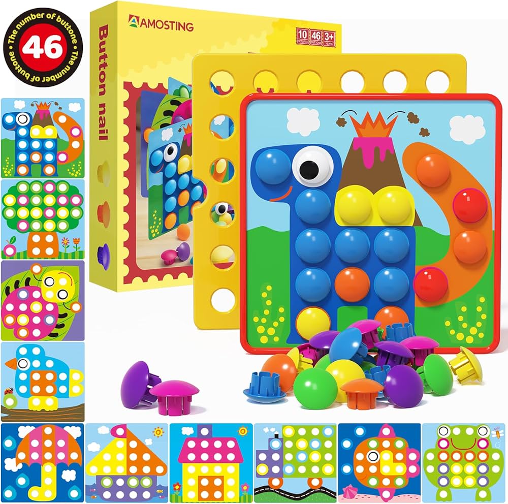 AMOSTING Color Matching Mosaic Pegboard Early Learning Educational Toys for Boys and Girls