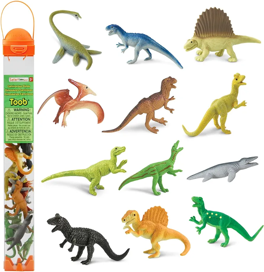 Safari Ltd. Carnivorous Dinosaurs TOOB - Set of 12 Mini Figurines Featuring T-Rex, Spinosaurus, Utahraptor, Allosaurus, Pteranodon, & More - Educational Toy Figures for Boys, Girls & Kids Ages 3+