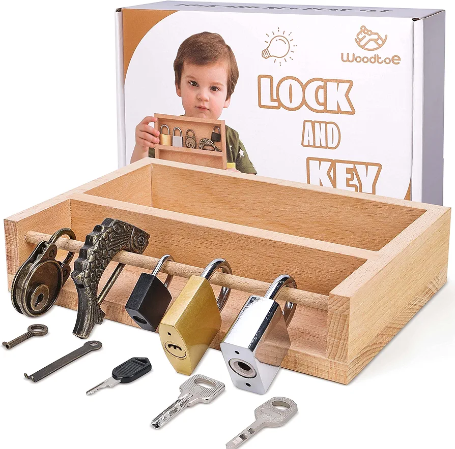 Montessori Lock and Key Toy Set for Kids, Educational Lock Set Keys, Wooden Learning Montessori Materials for 3 4 5 6 Toddlers, Preschool, Home Classroom STEM Educational Birthday Toys