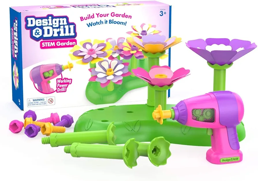 Educational Insights Design & Drill STEM Garden, Flower Building Drill Toy, 37-Pieces, Gift for Kids Ages 3+