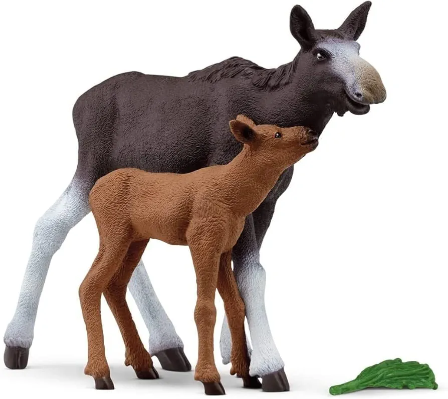 SCHLEICH 42603 Moose with Calf National Geographic Wild Life Toy Playset for Children Aged 3-8 Years